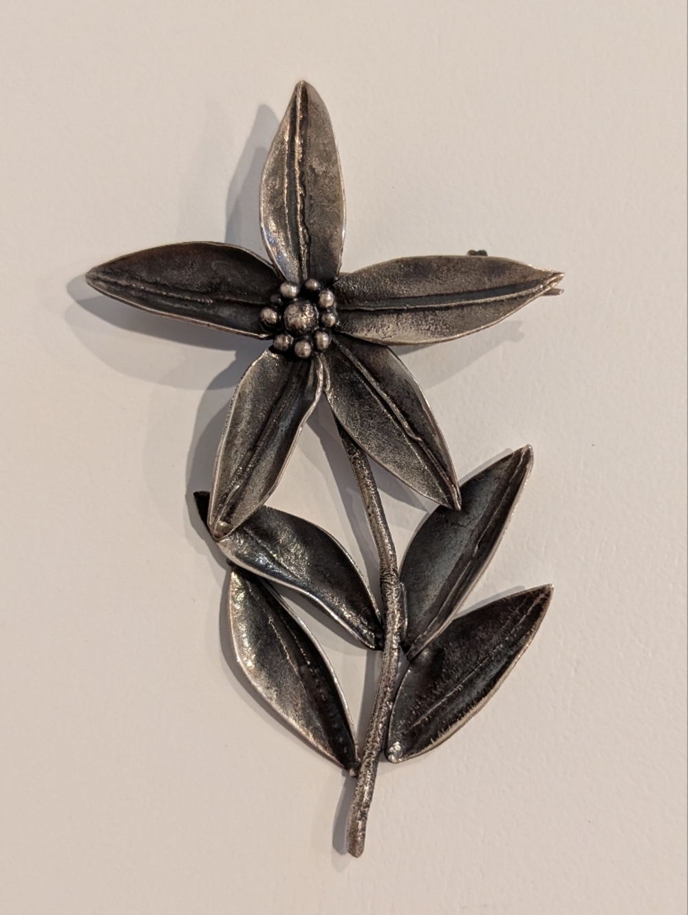 Vintage Silver Floral Leaf Brooch Pin